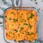 Buffalo Chicken Pinwheels in an 8x8 baking pan