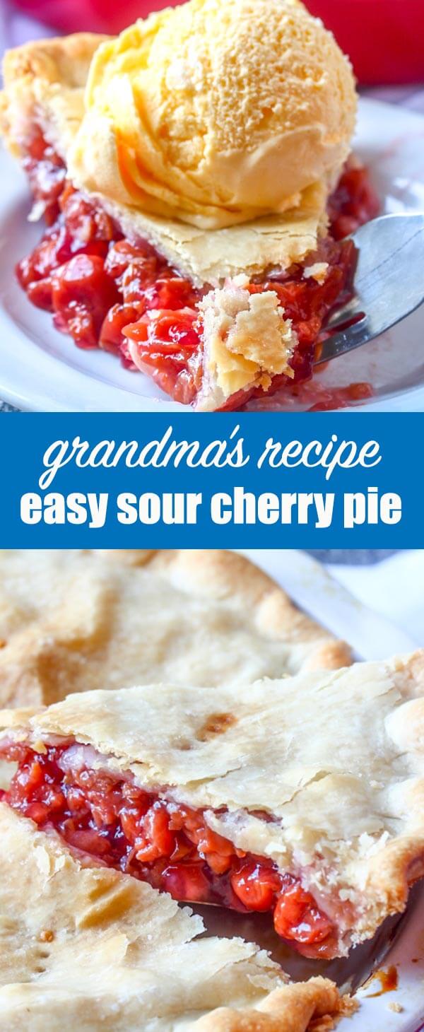 This is my Grandma's Sour Cherry Pie, simply the best cherry pie there is! It's so easy to make with just 4 ingredients. We love eating it with ice cream!