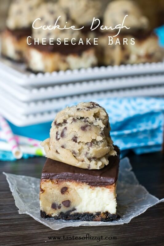 Cookie Dough Cheesecake Bars. Edible cookie dough baked inside a classic white cheesecake. Cookie Dough Oreo crust, too!