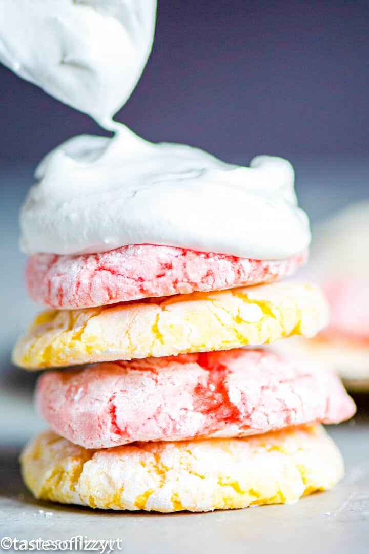 stack of cool whip cookies with cool whip on top