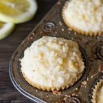 lemon crumb muffins in baking pan