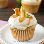 Soft cupcakes with flavored with apple and caramel in both the cupcake and the buttercream. Decorate the top with apple slices and drizzle with caramel for a pretty look!