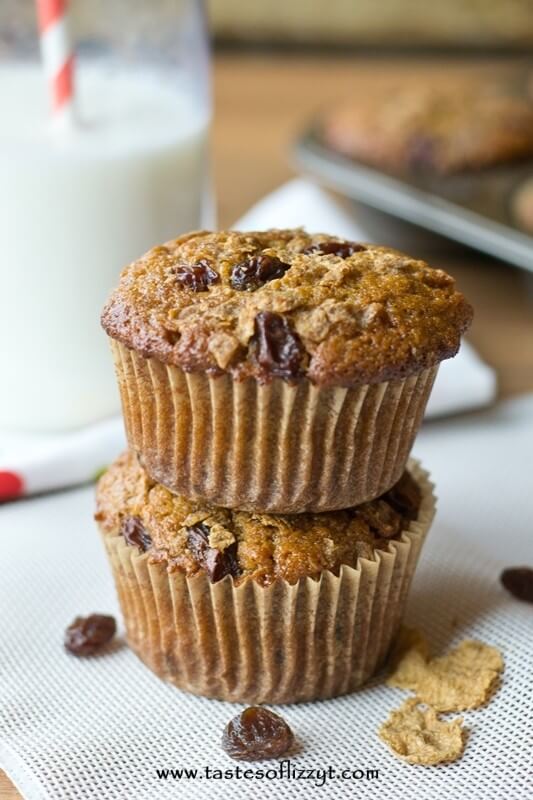 Raisin Bran Muffins are full of whole wheat flour, bran flakes and raisins for a sweet, healthy start to the day.