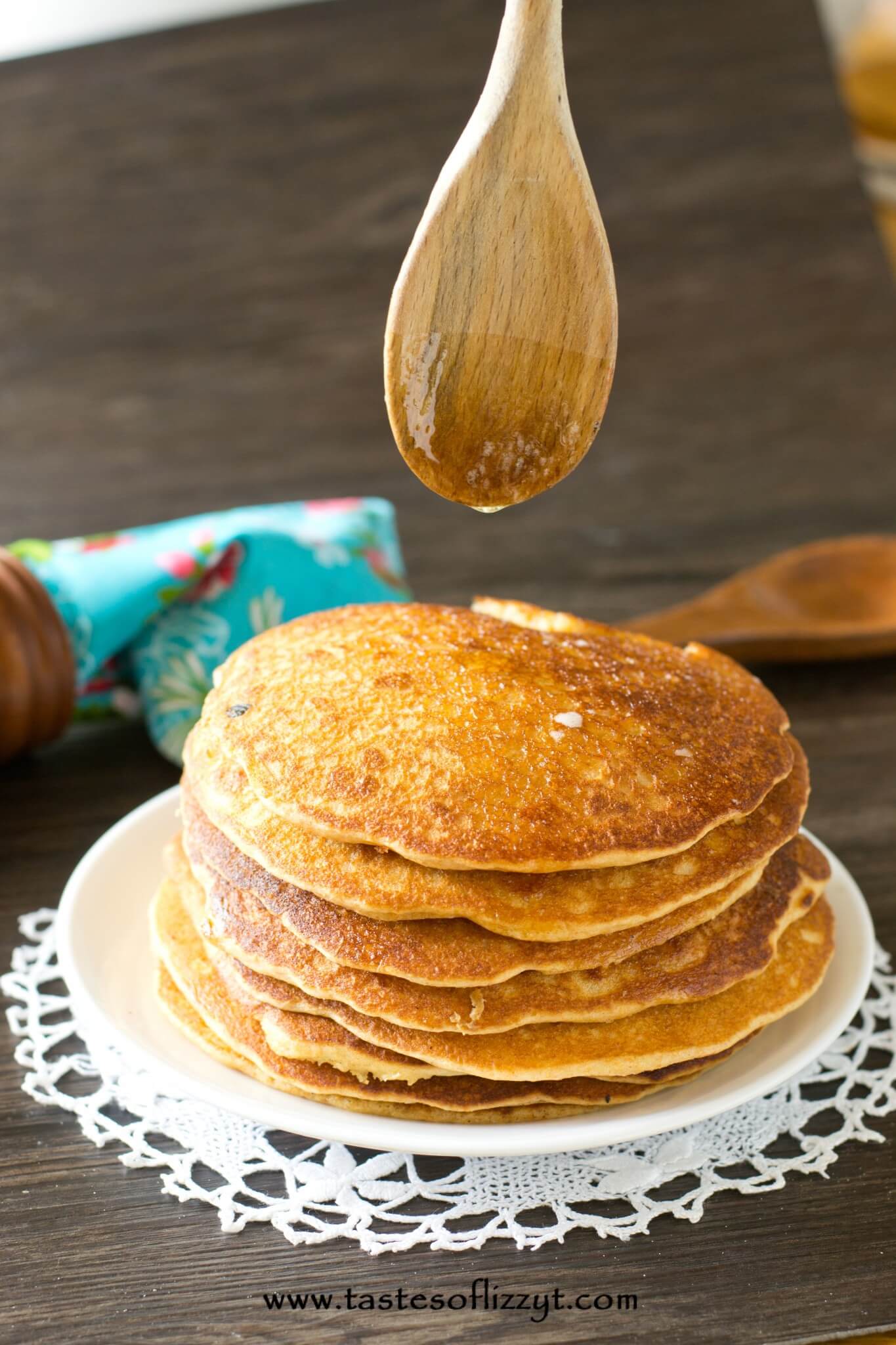 Honey wheat pancakes make a healthy start to your day. Instead of maple syrup, make this simple