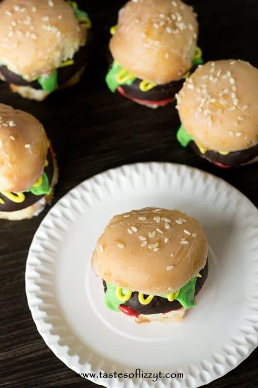 Looking for a cute breakfast idea? Make these mini Donut burgers out of glazed and chocolate covered donut holes.