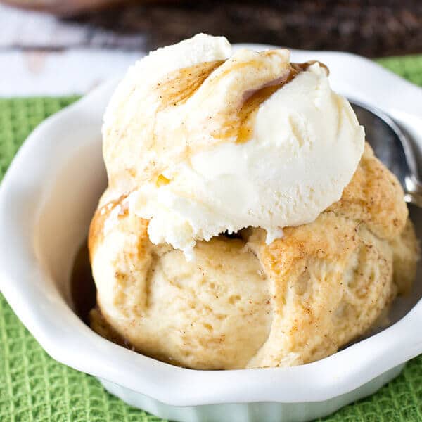 homemade Amish apple dumplings with thick biscuit crust