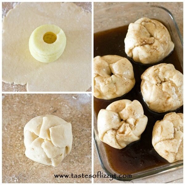 photo collage showing how to make Amish apple dumplings from scratch