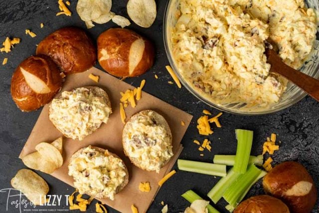 A tray of food, with Egg salad