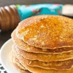 Honey wheat pancakes make a healthy start to your day. Instead of maple syrup, make this simple honey butter syrup for a fun change!