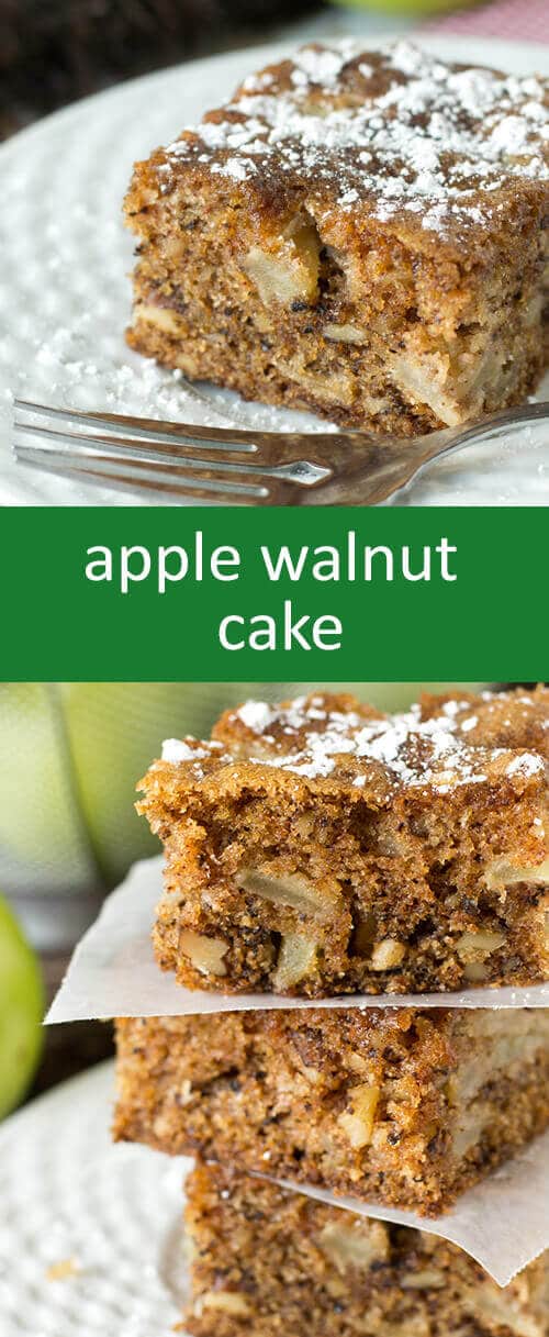 Apple Walnut Cake {Snack Cake with Powdered Sugar Topping}