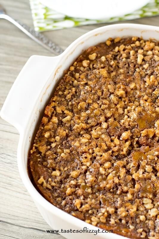 baked rice pudding dessert with streusel topping