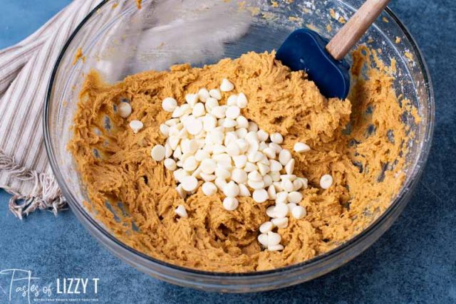 pumpkin cookie dough with white chocolate chips
