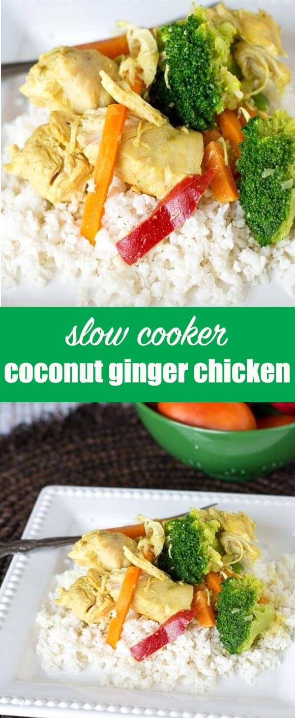 Slow Cooker Coconut Ginger Chicken {Easy Healthy Dinner Recipe}