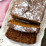 gingerbread loaf cake on a serving plate