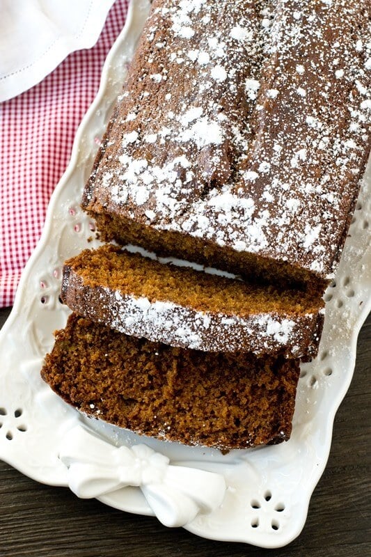 Soft, moist, molasses quick bread is perfectly seasoned with ginger and nutmeg to give you that classic holiday flavor.