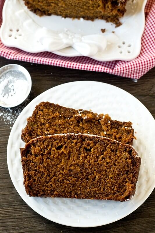 Soft, moist, molasses quick bread is perfectly seasoned with ginger and nutmeg to give you that classic holiday flavor.