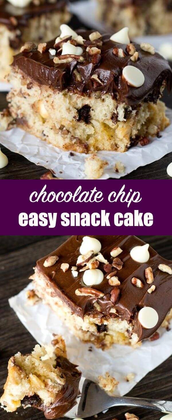 Chocolate Chip Snack Cake Recipe {Easy Snack Cake with Nuts}