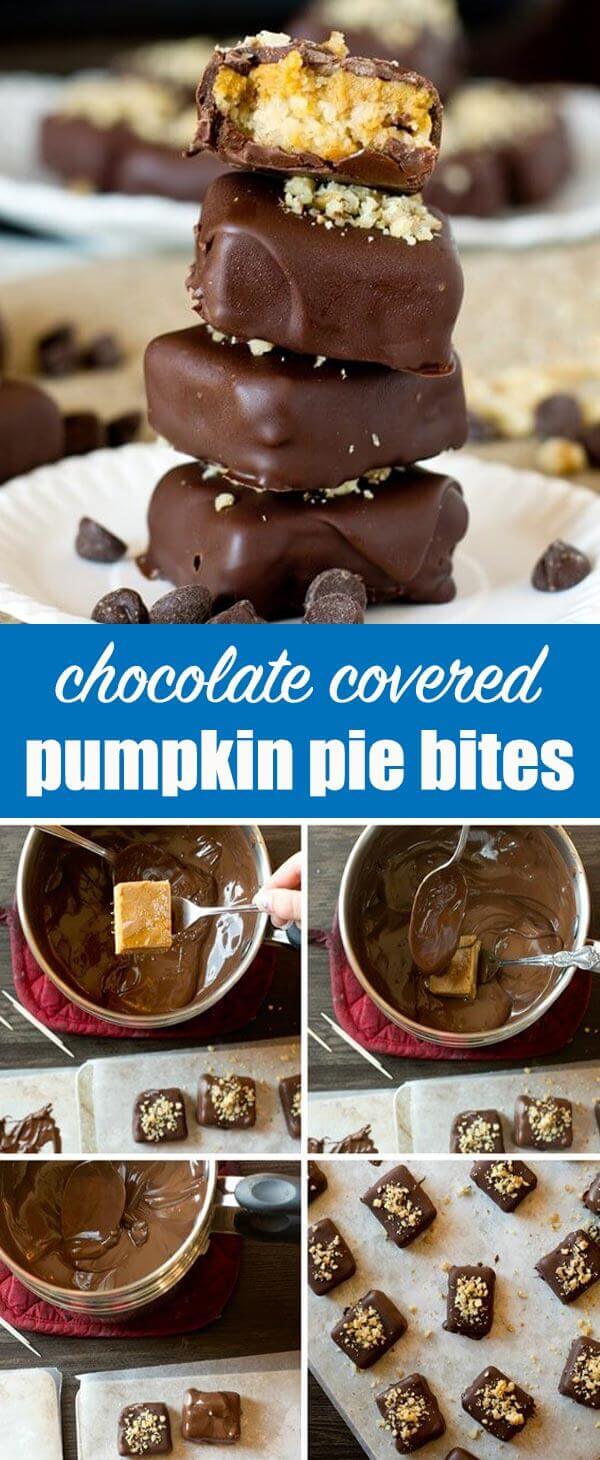 Thanksgiving Chocolate Covered Pumpkin Pie Bites