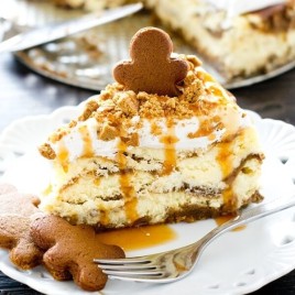 slice of gingerbread cheesecake on a plate