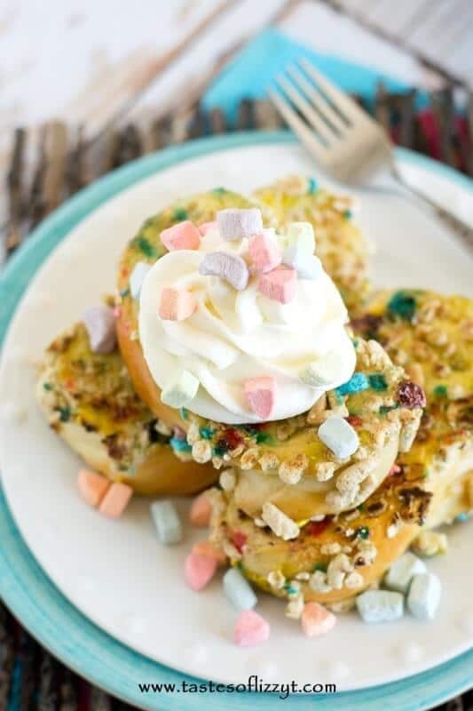 Lucky Charms French Toast wtih Marshmallow Cream Recipe - Tastes of Lizzy T