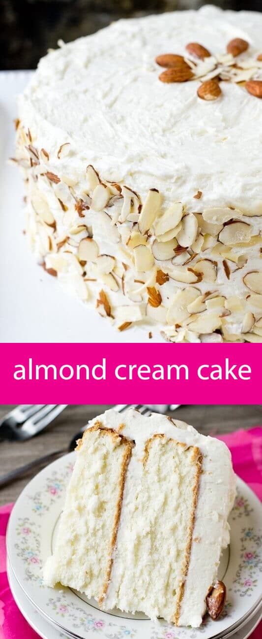 almond cream cake recipe / from scratch white cake / white cake recipe / almond flavored cake / cooked frosting / whipped frosting / flour