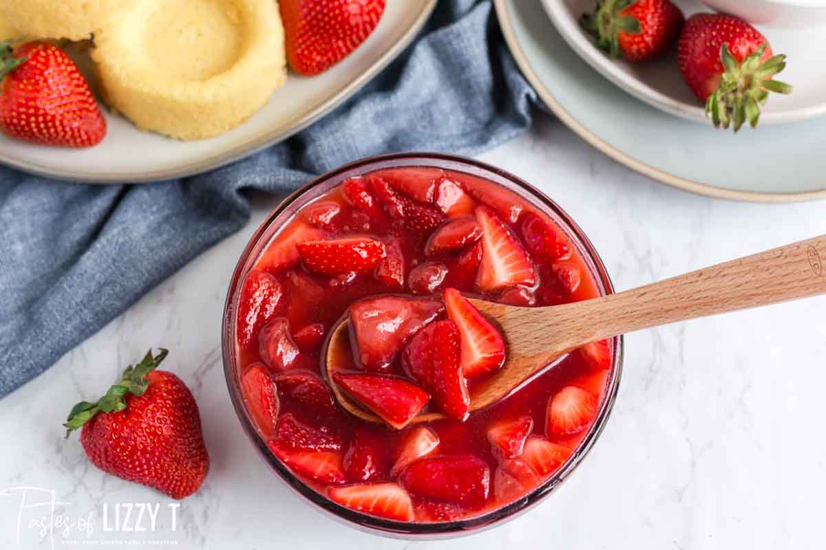 bowl of homemade strawberry topping