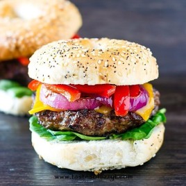 grilled sausage burger on a bagel