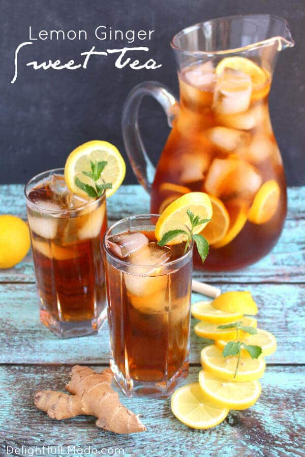 It wouldn't be summer without a cold, refreshing glass of sweet tea! This recipe is made with fresh lemon and ginger for the most amazing flavor. Perfect for sipping on a hot day!