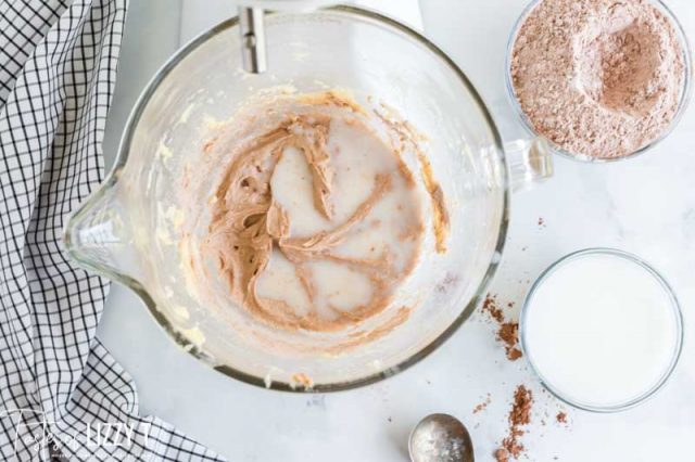 mixing whoopie pies in a bowl