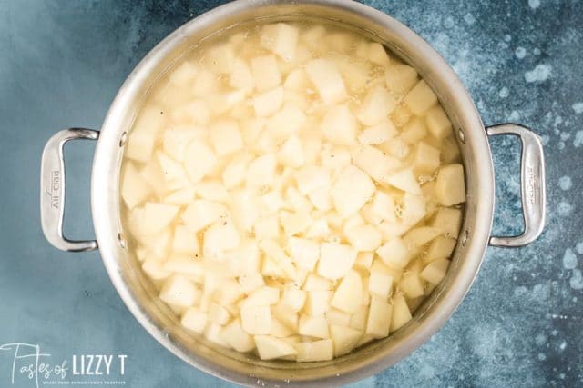 diced potatoes in boiling water