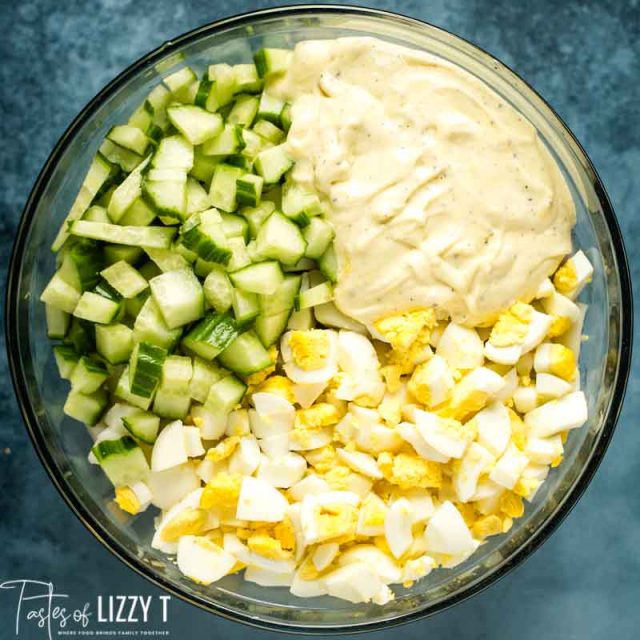 ingredients for potato salad in a bowl