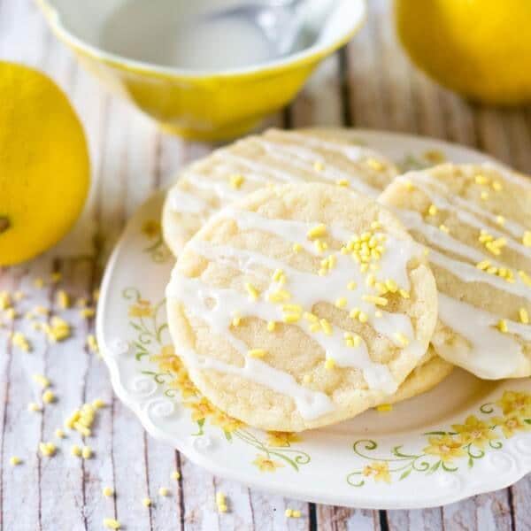 plate of lemon sugar cookies with glaze