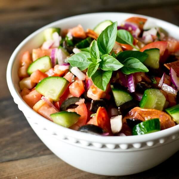 Use your garden tomatoes and cucumbers in this Paleo Antipasto Salad where fresh vegetables take center stage. Veggies are tossed in a simple, sugar free Italian marinade.