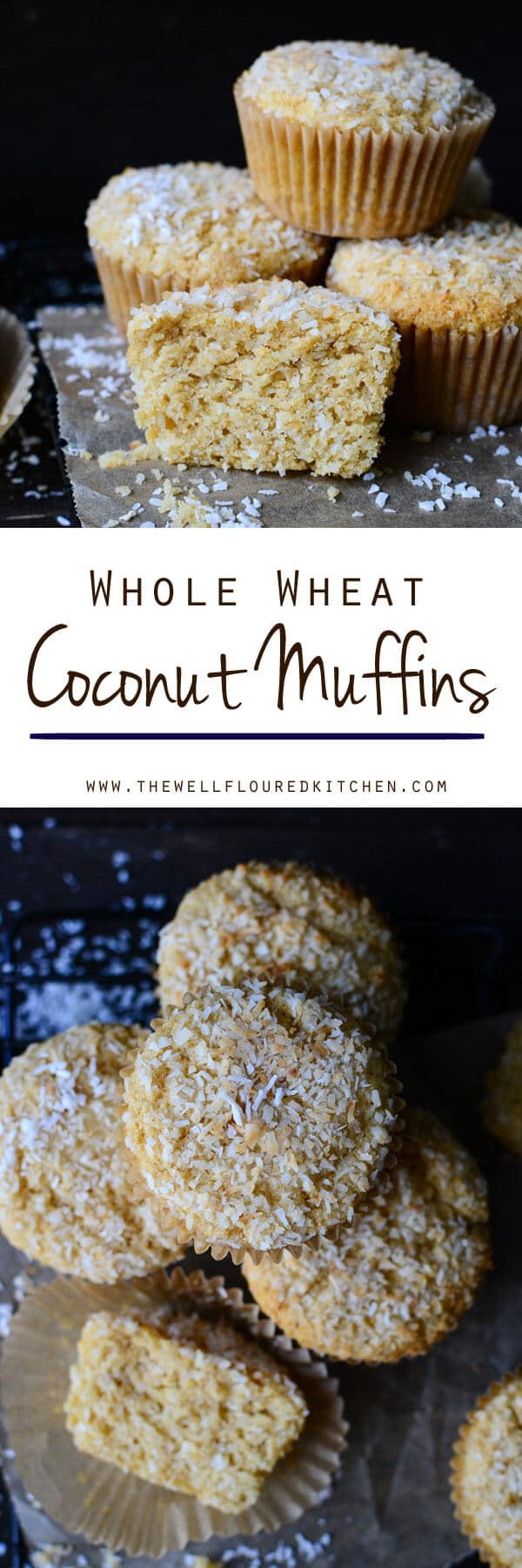 These whole wheat coconut muffins are 100 percent whole wheat, but they are still tender and moist. Perfect for a grab-n-go breakfast. Whole Wheat Coconut Muffins {Healthy Breakfast Muffin Recipe}