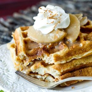 Apple Pie Waffles with Cinnamon Apple Syrup and Whipped Cream