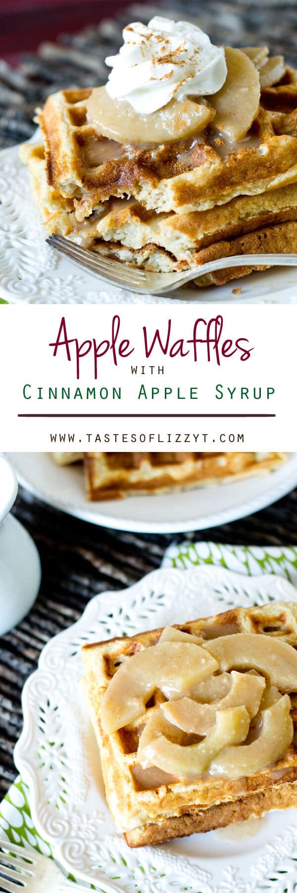 Diced apples fill these apple waffles. Top them with a homemade cinnamon apple syrup for a breakfast that tastes just like apple pie.