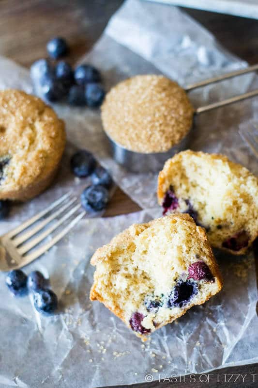 From scratch blueberry muffins kept extra moist with brown sugar. Perfectly light and fluffy with a deep, sweet flavor.