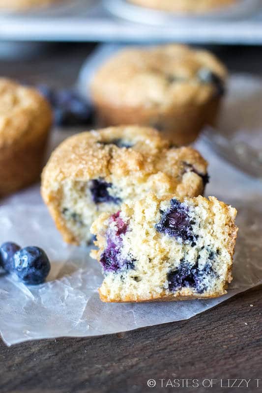 From scratch blueberry muffins kept extra moist with brown sugar. Perfectly light and fluffy with a deep, sweet flavor.