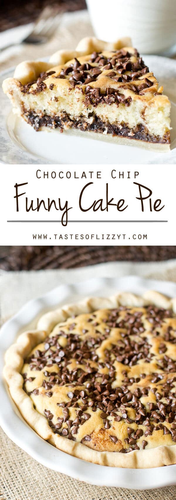 Chocolate Chip Funny Cake Pie is an old recipe with timeless appeal. Chocolate fudge is topped with a soft, buttery cake and bakes inside a pie shell. Chocolate Chip Funny Cake Pie {Chocolate Cake Pie Dessert Recipe}