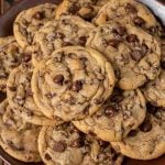 plate of bakery style chocolate chip cookies