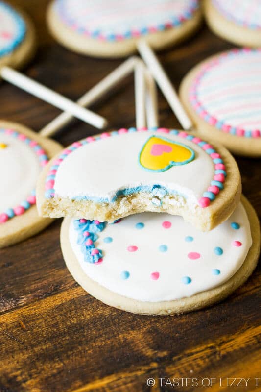 A simple decorated sugar cookie recipe is the star of the party with these Gender Reveal Cookies! Will it be pink or blue?