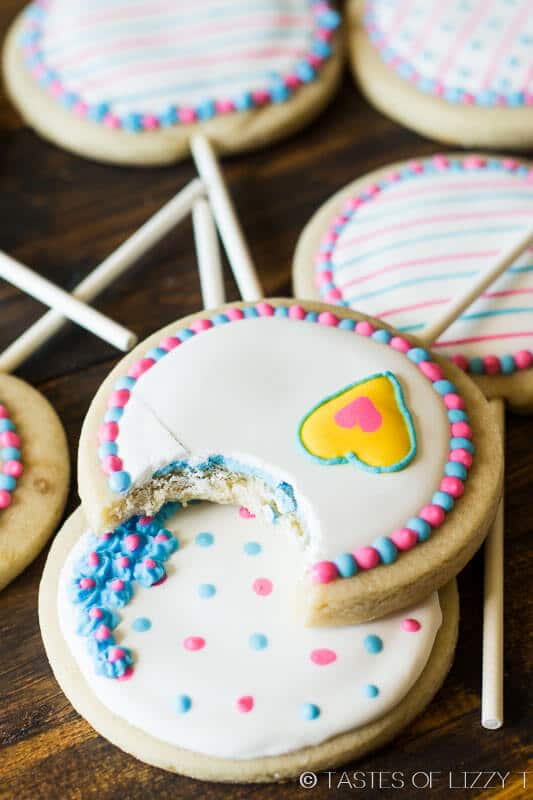 A simple decorated sugar cookie recipe is the star of the party with these Gender Reveal Cookies! Will it be pink or blue?