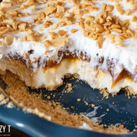 layered caramel apple dip in a pan