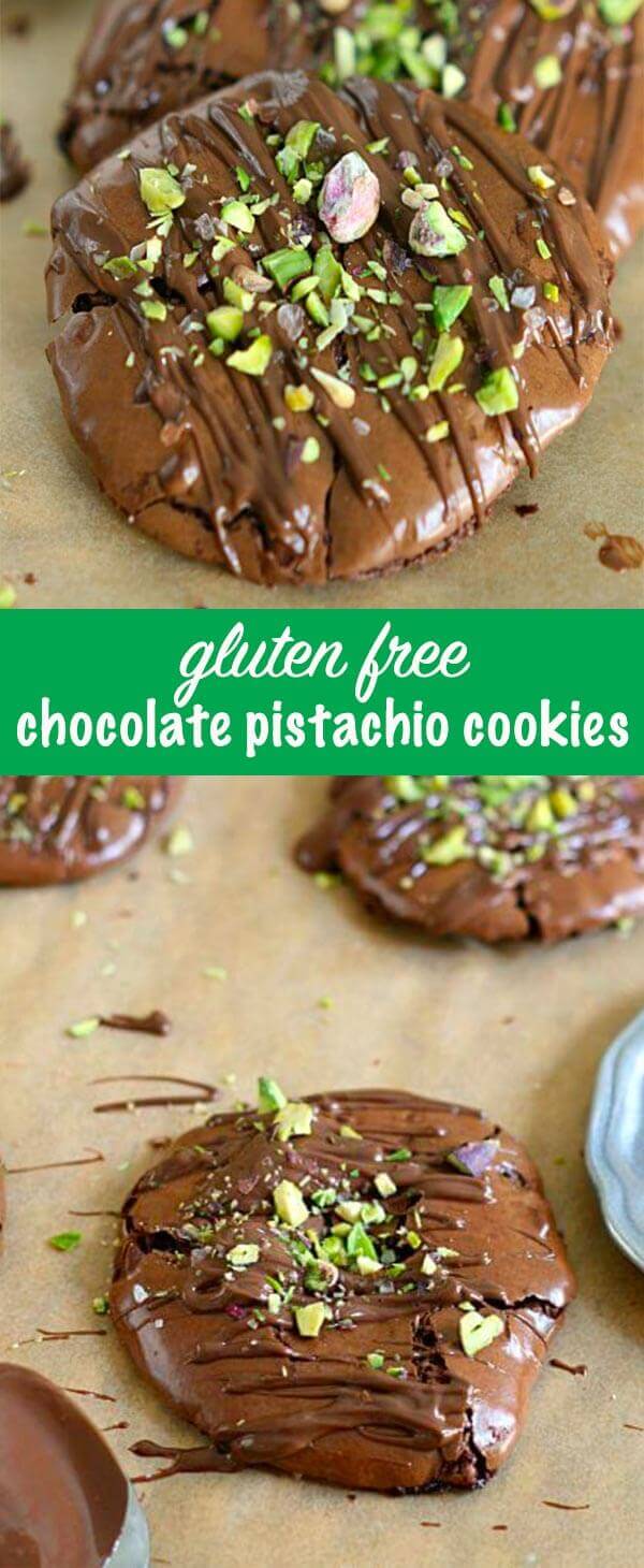 Rich dark chocolate, sea salt, Nutella and pistachios all packed into a flourless perfect little cookie. Don't let the title fool you. These Gluten Free Chocolate Pistachio Cookies will satisfy everyone's sweet tooth.
