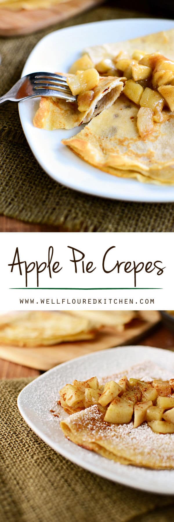 Whole wheat apple pie crepes stuffed with vanilla yogurt and topped with apple pie filling. A delicious, simple breakfast idea. Apple Pie Crepes {with White Whole Wheat Flour & Stuffed with Yogurt}