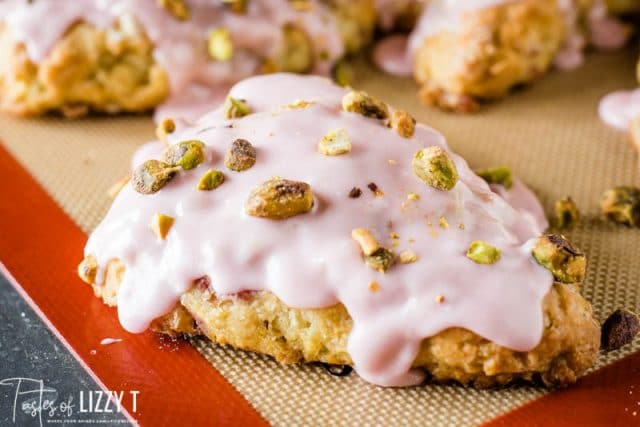 scone with pink frosting