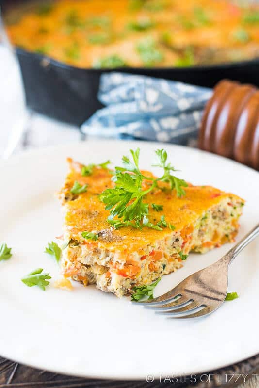 Learn how to make a frittata! This healthy, vegetable and sausage frittata is paleo, gluten free, sugar free and dairy free. Whole30 approved breafkast!