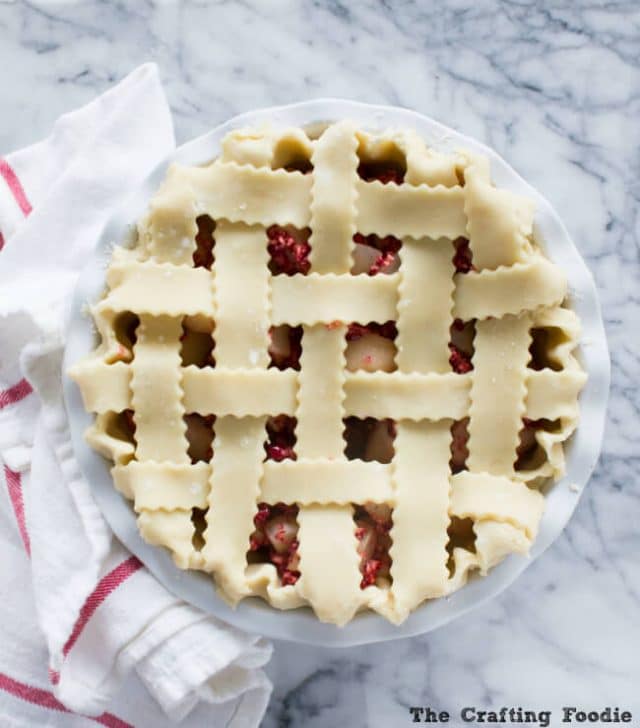 pear cranberry pie with lattice top