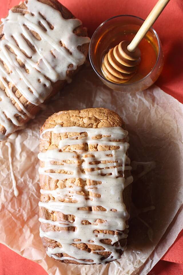 Extremely moist with flecks of vanilla bean and prevalent honey notes, these Mini Cream Cheese Honey Vanilla Pound Cakes are perfect for snacking and even holiday gift giving!