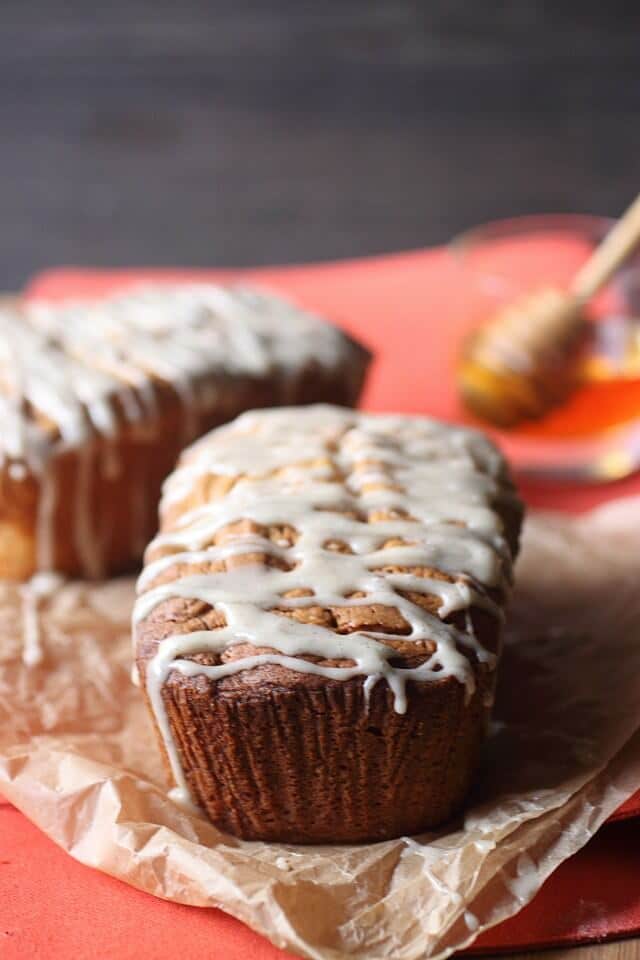 Extremely moist with flecks of vanilla bean and prevalent honey notes, these Mini Cream Cheese Honey Vanilla Pound Cakes are perfect for snacking and even holiday gift giving!